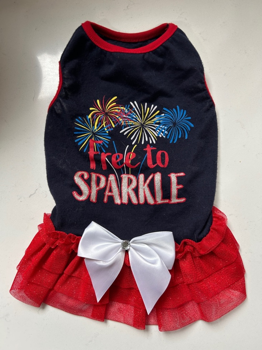 Free to Sparkle Navy & Red Dog Dress
